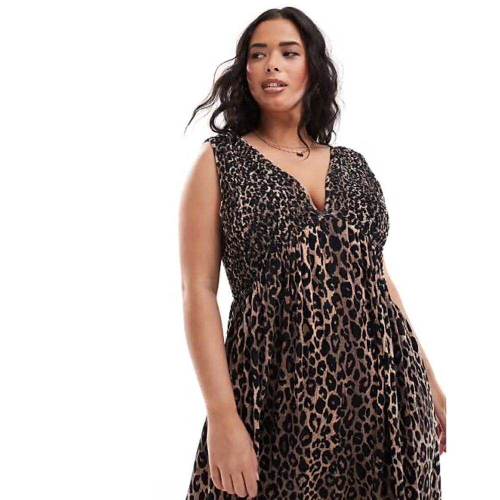 ASOS Design Curve 20 US Leopard Print Midaxi V Neck Full Hem Midi Maxi Dress NWT - Picture 3 of 12